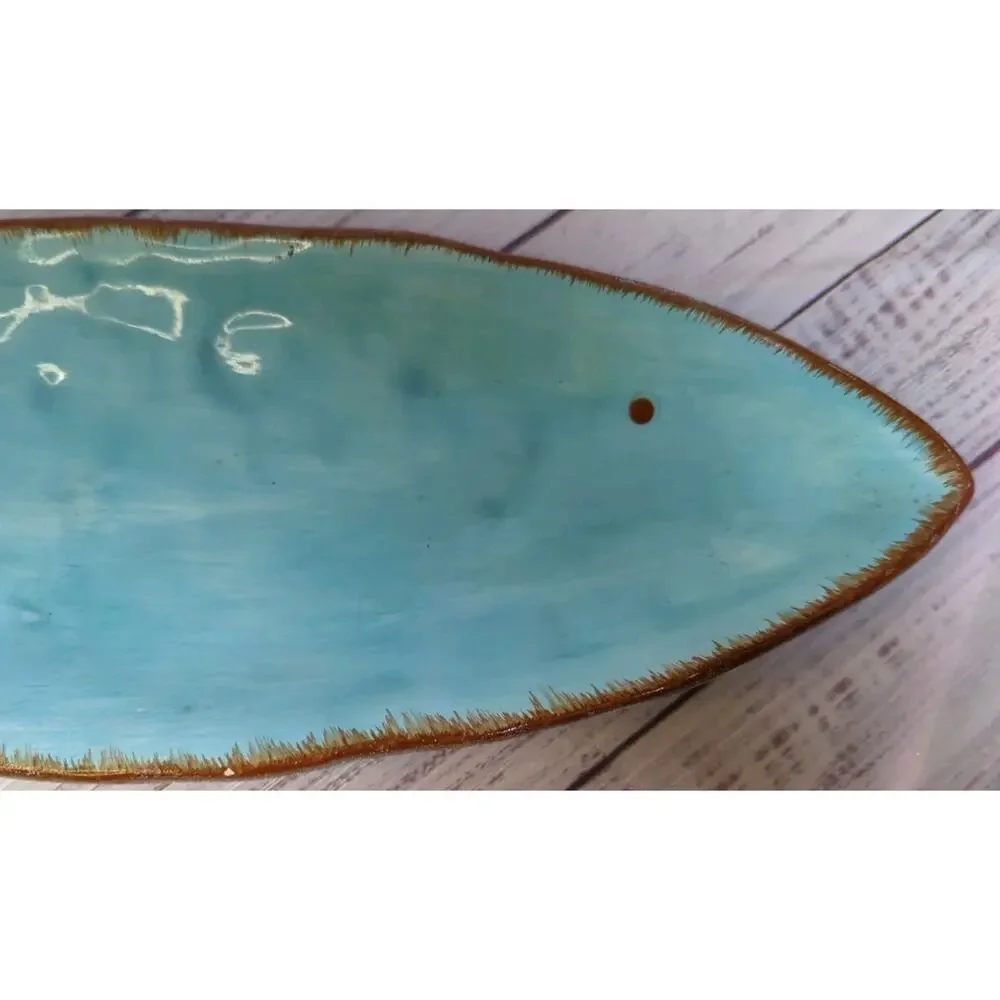 Blue Aqua Ceramic Fish Shaped Serve Ocean Decor Trinket Dish 16"L, 5"W, 1 1/2"H - Picture 2 of 7